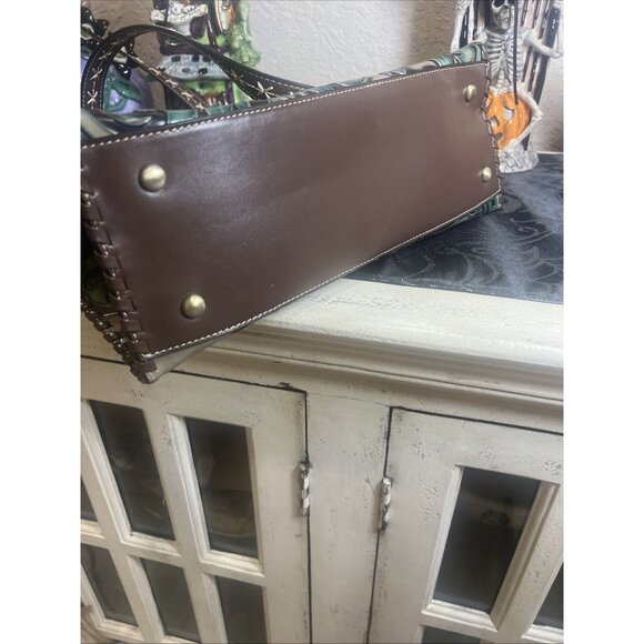 Madi Claire MC Genuine Leather Green Ivy Embossed Shoulder Bag Tassel EUC - Picture 5 of 12